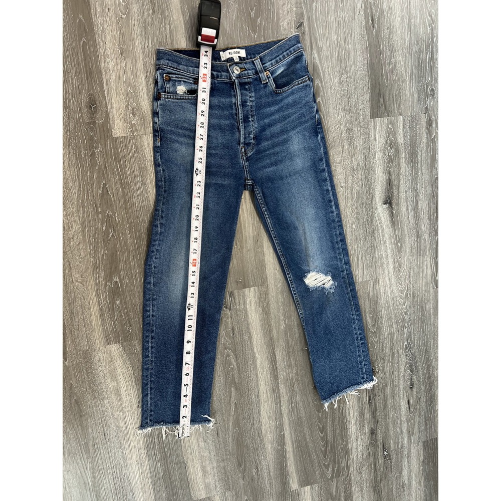 RE/DONE 70s Stove Pipe Distressed High Rise Medium Wash Crop Jeans Size 26 - Picture 7 of 9